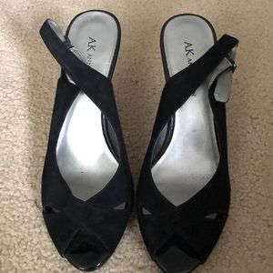 Black suede open toe heel